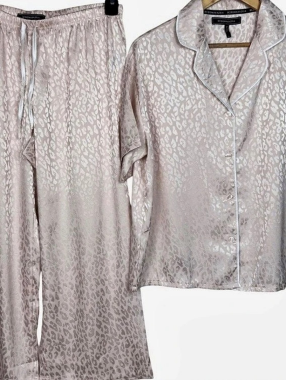 BCBGMAXAZRIA Pink Leopard Print Satin Pajama Set Size Small NWOT